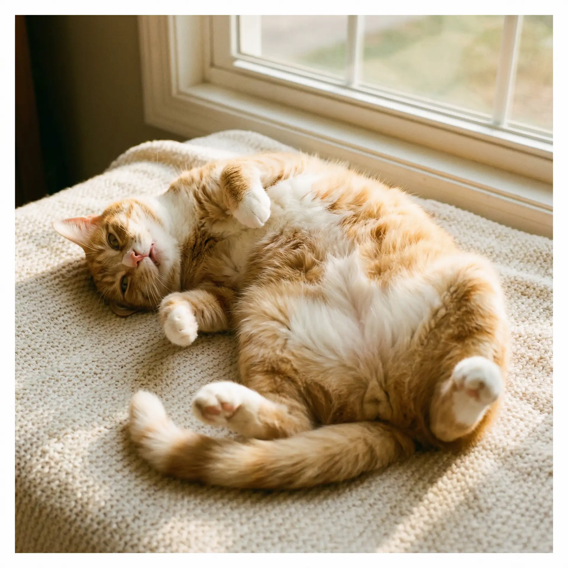猫咪仰躺露出肚皮 - 圣元优博奶粉上火吗